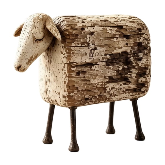 Antique Distressed WoodGrain Resin Sheep Figurine, Rustic Farmhouse Style Sheep Sculpture, Vintage Animal Tabletop Ornament for Entryway Mantel Shelf Home Decor,all show
