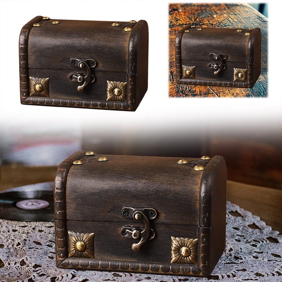 Antique Distressed Wooden Desktop Organizer with Lock for Secure Document and Jewelry Storage