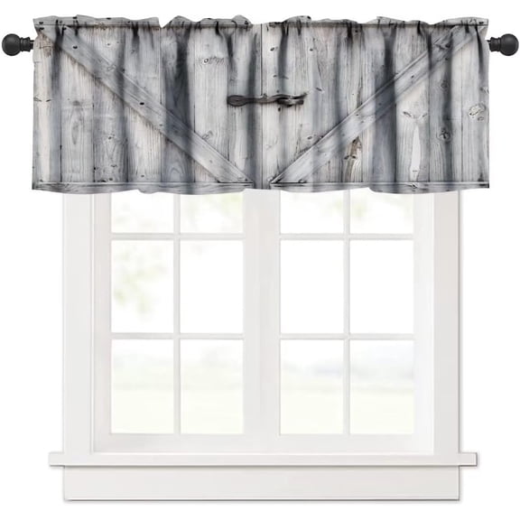 Antique Door Window Valance, Vintage Rustic Wooden Barn Farm House Door Printed Thermal Insulated Short Curtain for Bedroom Living Room Kitchen, 54x18in