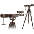 thumbnail image 1 of Antique Double Barrel Nautical Telescope Brown Leather On Tripod Home Decor, 1 of 3