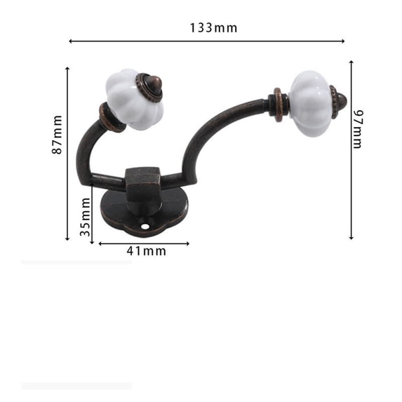 Antique Double Ceramic Coat Hooks, Retro Bronze Wall Mounted Hooks for Bathroom Bedroom, 5.24"×3.82",1PC,Copper