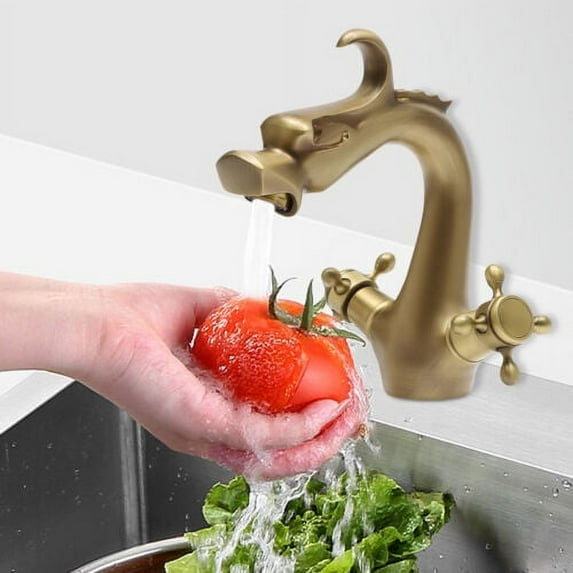 Antique Dragon Gold Brass Faucet Bathroom Sink Mixer Tap Faucet Deck Mounted