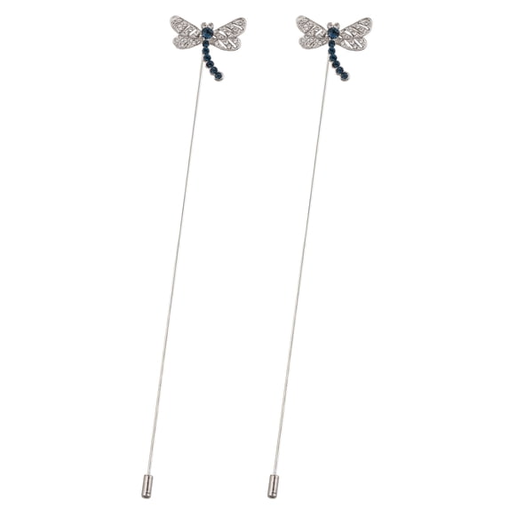 Antique Dragonfly Hat Pin Sparkly Crystal Rhinestones Hatpin Stick Lapel Pins Jewelry Accessories, 2 PCS Sliver