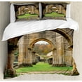 thumbnail image 1 of Antique Duvet Cover Set, Autumn View on the Ruins of Famous Medieval Century in Belgium, Decorative 3 Piece Bedding Set with 2 Pillow Shams, Calking Size, Sand Brown and Green, by Ambesonne, 1 of 3