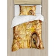 thumbnail image 1 of Antique Duvet Cover Set, Compass on an World Map Historic Borders Century-Old Antiquity Theme, Decorative 2 Piece Bedding Set with 1 Pillow Shams, Twin Size, Yellow Orange, by Ambesonne, 1 of 3