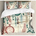 thumbnail image 1 of Antique Duvet Cover Set King Size, Traditional Pocket Watches with Feather and Old Key Portable Time Flies Art Theme, Decorative 3 Piece Bedding Set with 2 Pillow Shams, Multicolor, by Ambesonne, 1 of 3