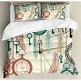 thumbnail image 1 of Antique Duvet Cover Set Queen Size, Traditional Pocket Watches with Feather and Old Key Portable Time Flies Art Theme, Decorative 3 Piece Bedding Set with 2 Pillow Shams, Multicolor, by Ambesonne, 1 of 3