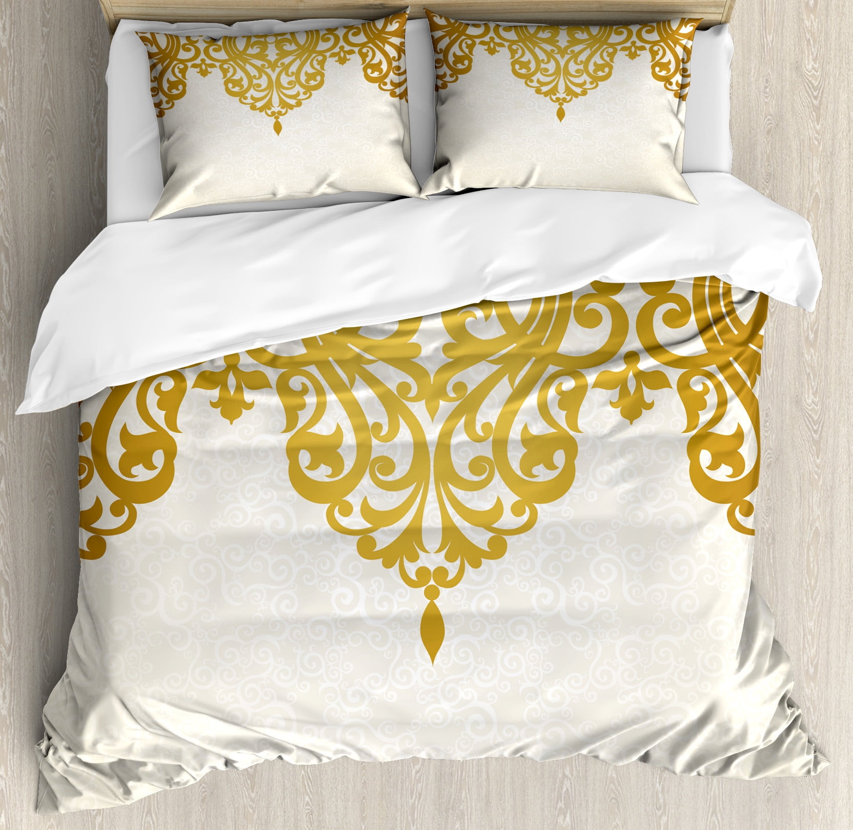 King Pale Brown Cream Damask Duvet Cover Set