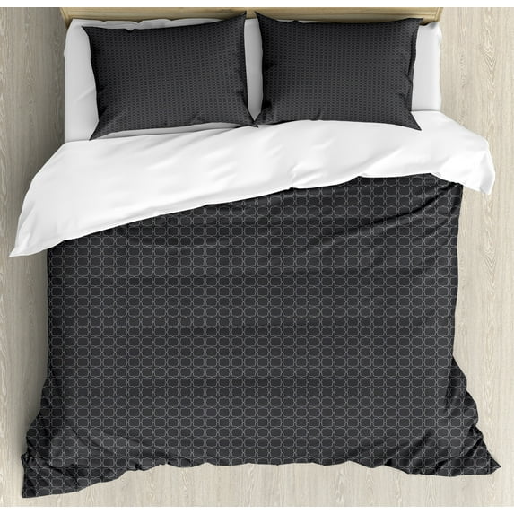 Antique Duvet Cover Sets, Greyscale Vintage Trellis Creative Design Repetitive Square Motif, Bedding Set 2 Duvet Covers & 4 Pillowcases, 2 Pack Cal King Size, Grey and Dark Grey, by Ambesonne