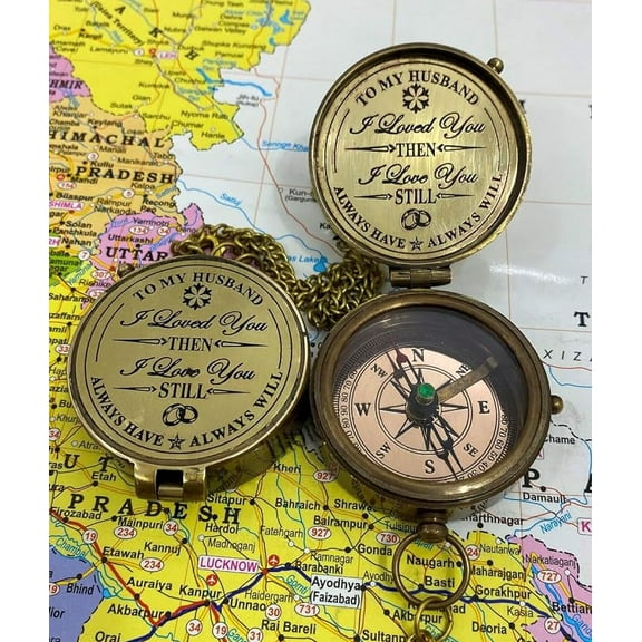 Antique Engraved Compass to My Husband I Love You Brass Compass Engraved Gifts for Men Bronze for Men Romantic Gifts for Him/Her Keepsake Gifts for Husband