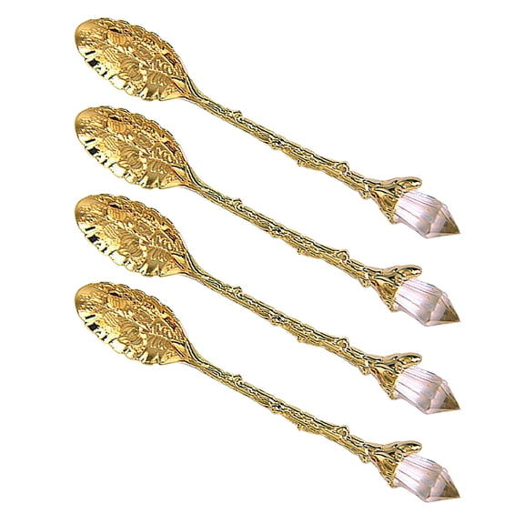 Antique Engraved Crystal Handle Kirsite Spoon For Fine Dining Pastries Salt Serving Rustproof Kitchenwares Accessory