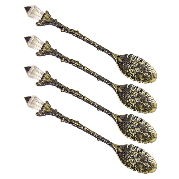 Antique Engraved Crystal Handle Kirsite Spoon For Fine Dining Pastries Salt Serving Rustproof Kitchenwares Accessory