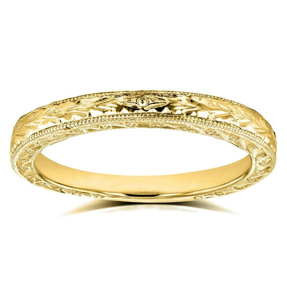 Antique Engravings Wedding Band in 14k Yellow Gold, Size 10
