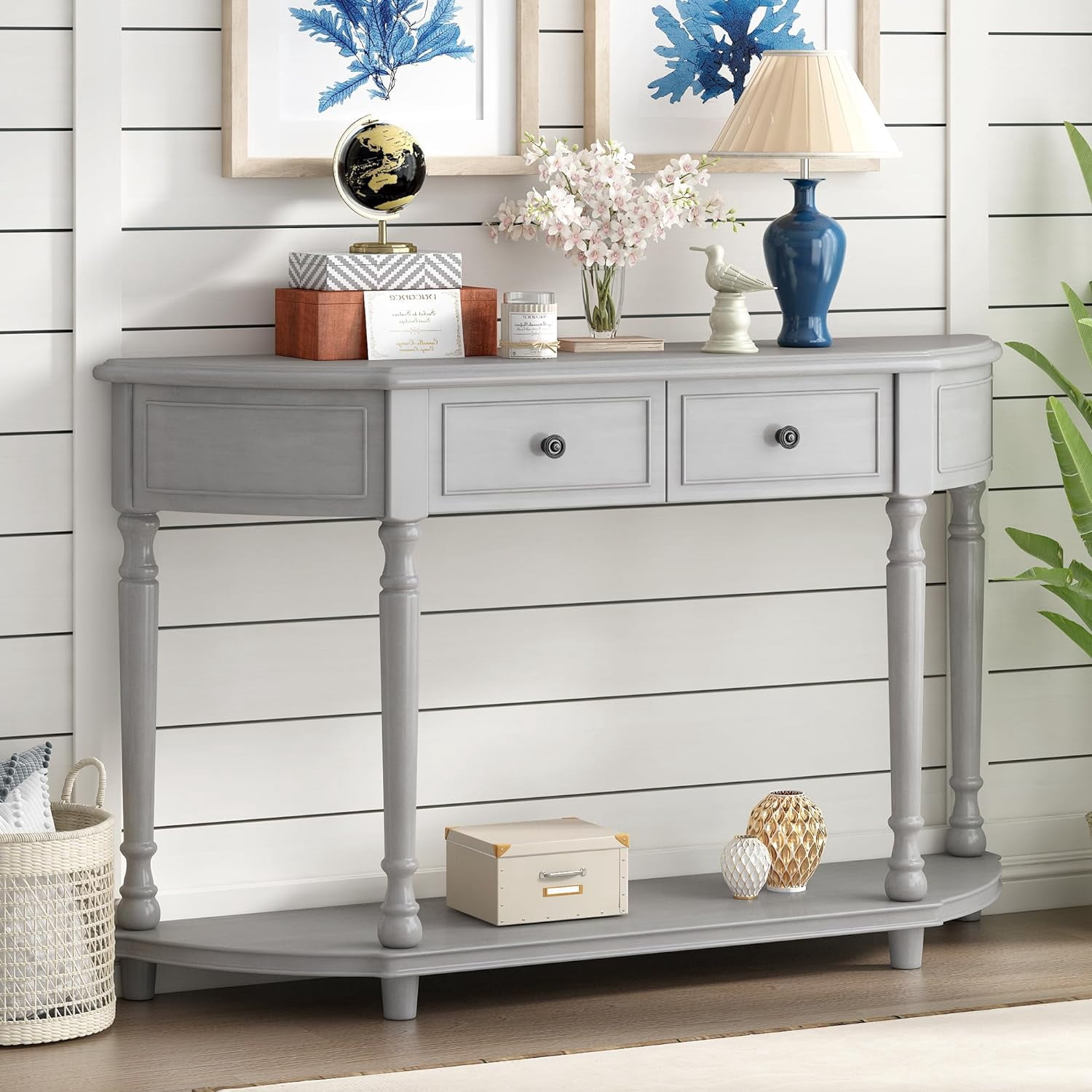 Antique Entry Console Table with 2 Drawers and Open Shelf Entryway Hallway Foyer Sofa Table ...