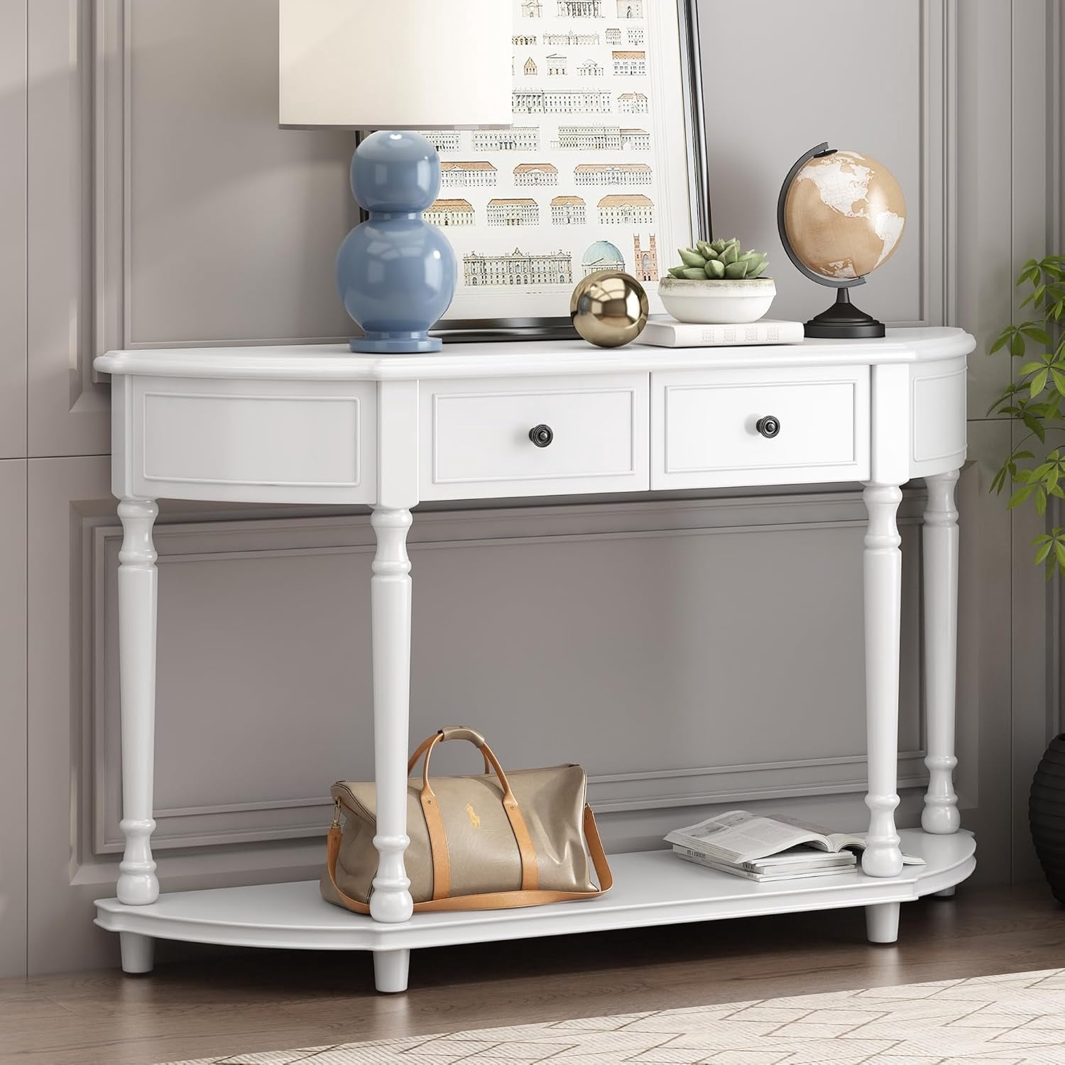 Antique Entry Console with 2 Drawers and Open Entryway Hallway Foyer ...