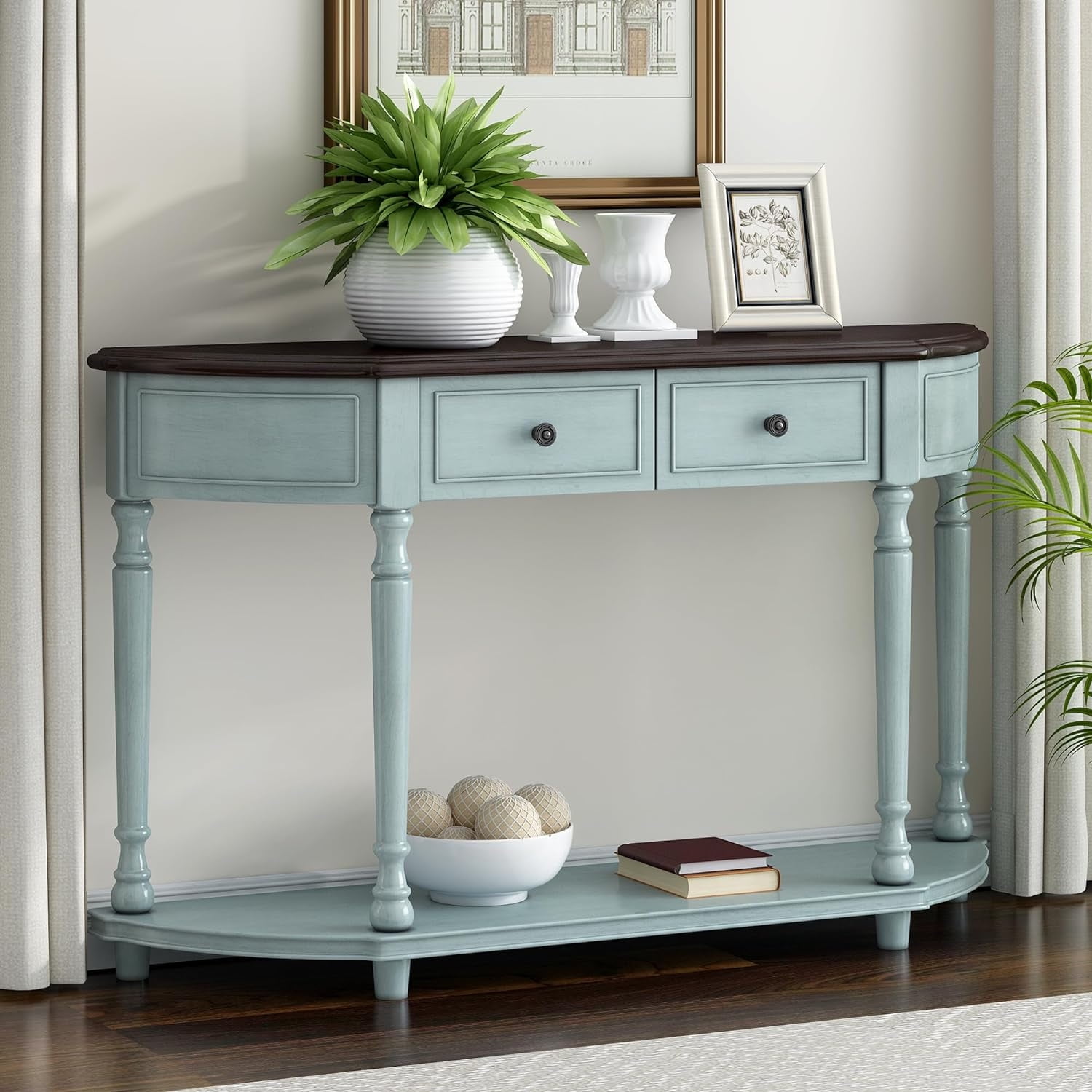 Antique Entry Console with 2 Drawers and Open Entryway Hallway Foyer ...