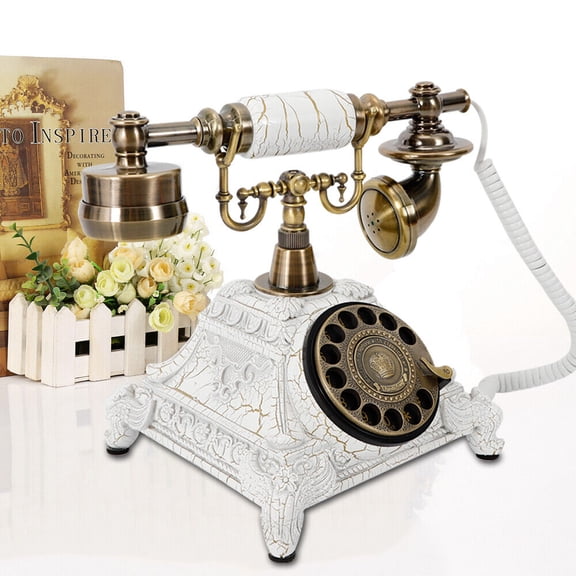 Antique European Style Old Fashioned Rotary Dial Phone Vintage Handset Telephone Gift White