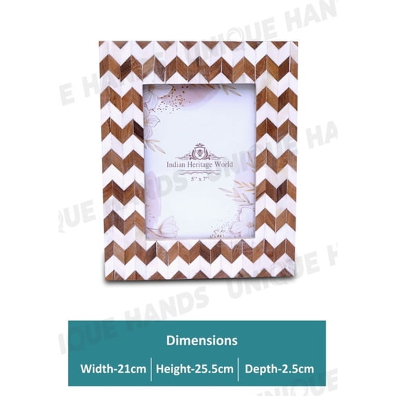 Antique Eye-Catchy Brown and White Zig-Zag Patern Designed Mango Wood Carved Photo Frame Antique Home Decorative Ready Made Frames Perfect Gift for Home & Dcor