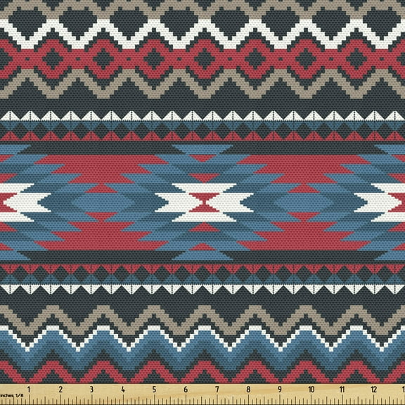 Ambesonne Antique Fabric by the Yard Upholstery, Old Motif, 1 Yard, Black Blue Coral