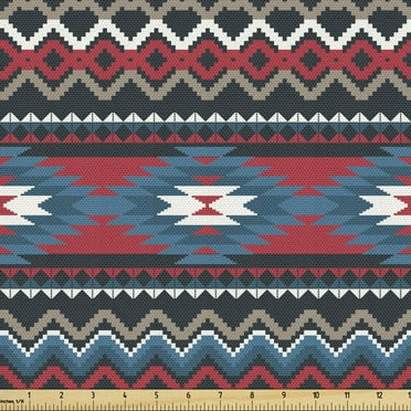 Ambesonne Antique Fabric by the Yard Upholstery, Old Motif, 10 Yards, Black Blue Coral