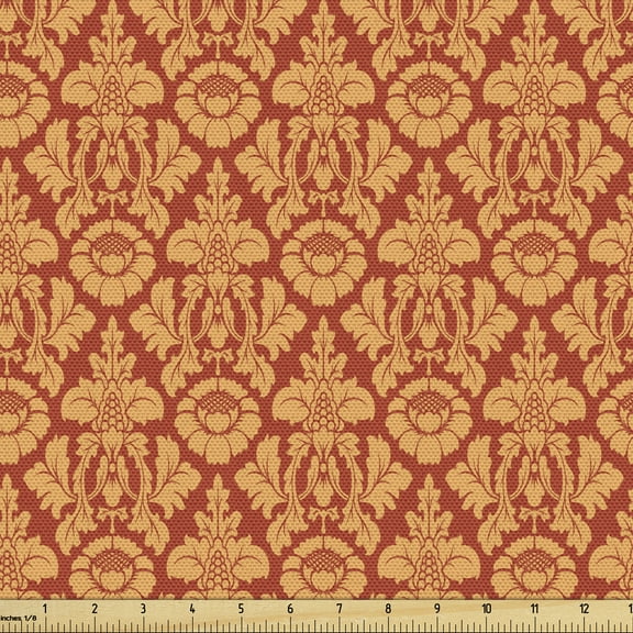 Ambesonne Antique Fabric by the Yard Upholstery, Royal Victorian Damask, 1 Yard, Vermilion Orange