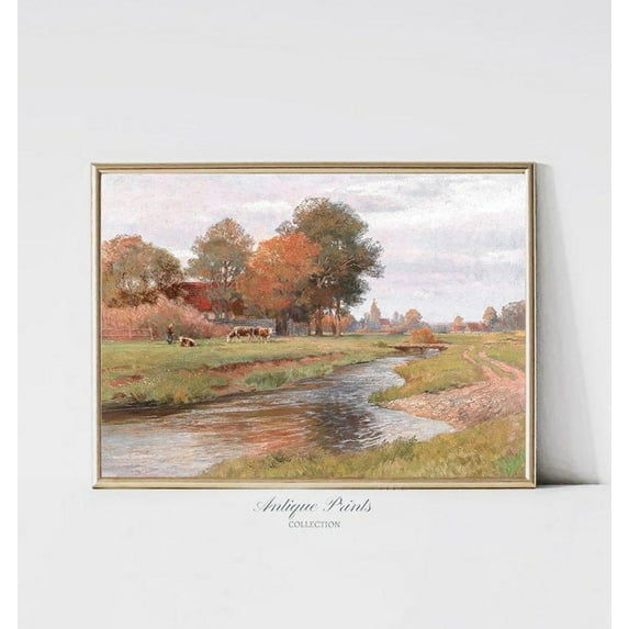 Antique Fall Landscape, Autumn Countryside Vintage Wall Art, Autumn Moody Print, Antique Rustic Farmhouse Decor, Poster, Unframed Poster Size 24x36