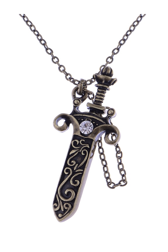 Antique Fantasy Medieval Renaissance Removable Scabbard Rune Sword Dagger Pendant Necklace