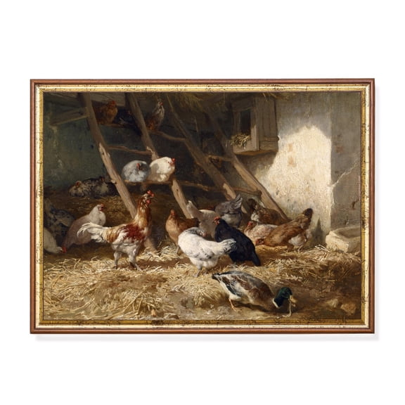 Antique Farmyard Poultry Poster Rustic Hen House Scene Home Decor, 8x12 UNFRAMED