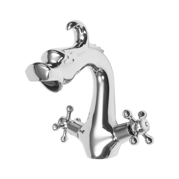 Antique Faucet, Silver Brass Dragon-Shaped Faucet, 2-Handle One Hole Bathroom Sink Mixer Tap Faucet