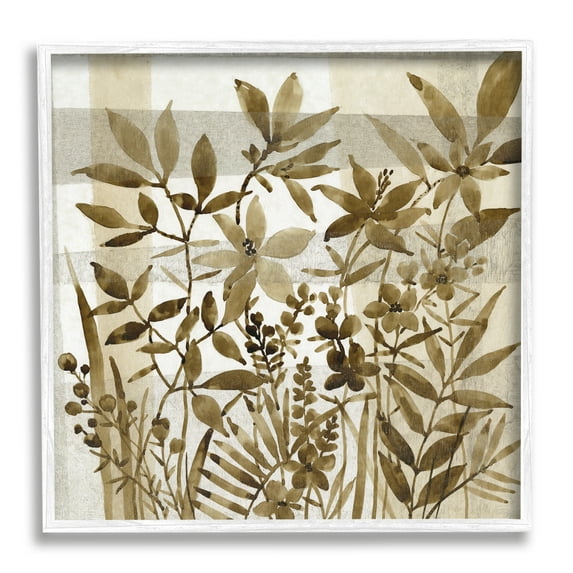 Antique Field of Wildflowers Brown Tan Abstraction Botanical & Floral Framed Art Print Wall Art, 17x17