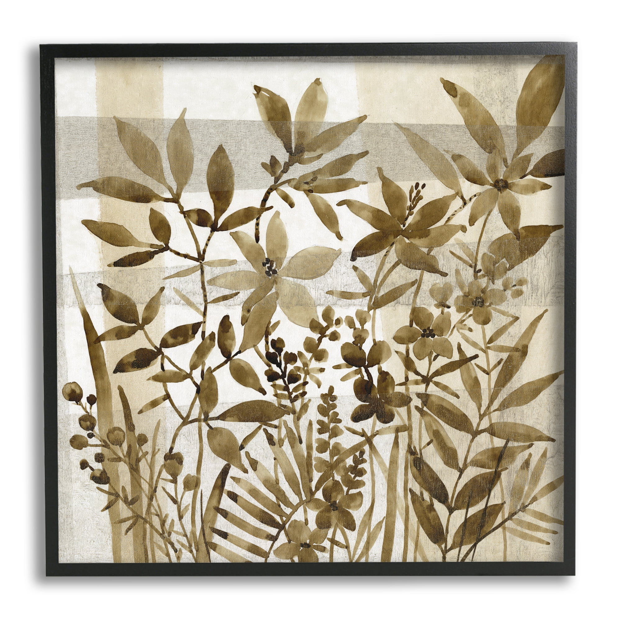 Antique Field of Wildflowers Brown Tan Abstraction Botanical & Floral Framed Art Print Wall Art, 17x17