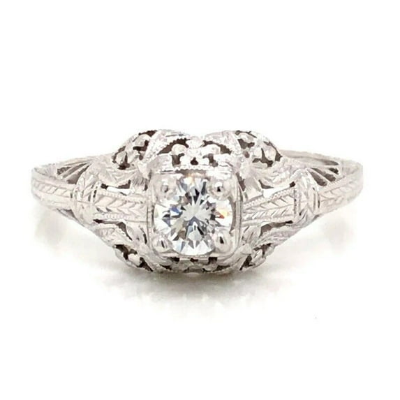 Antique Filigree Engagement Ring For Women's 1.8 Ct Diamond 14K White Gold Over