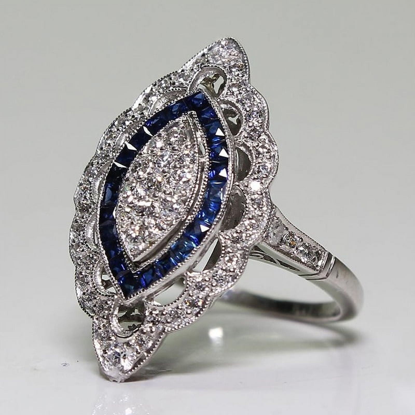 Antique Filigree Victorian Sterling Silver Blue Sapphire Diamond