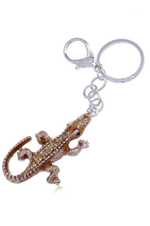 Antique Finish Bronze Tone Fashion Eye Rhinestone Crocodile Alligator Keychain