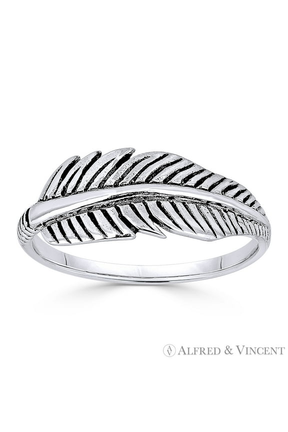 Antique-Finish Eagle's Wing Feather Charm Fashion Ring in Oxidized .925 Sterling Silver