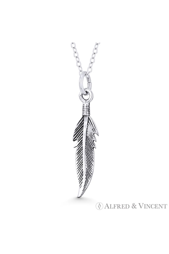 Antique-Finish Eagle's Wing Feather Charm Pendant in Oxidized .925 Sterling Silver