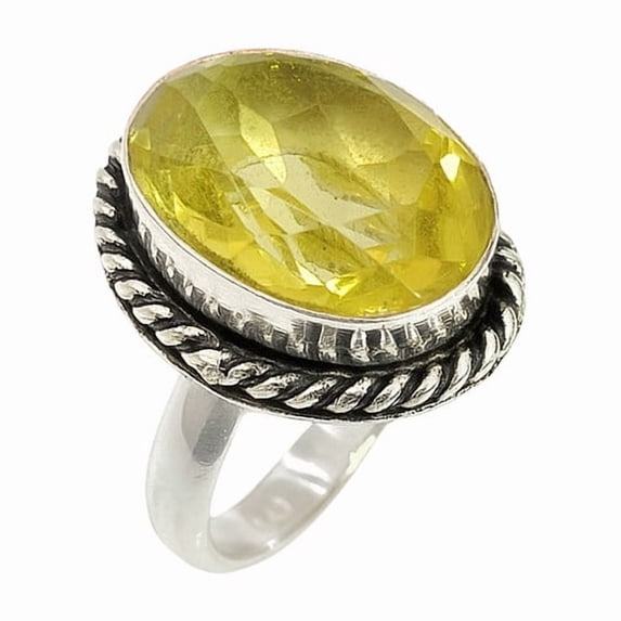 Antique Finish Lemon Quartz Gemstone Ring 925 Sterling Silver Ring Oxidized Artisan Statement Handmade Ring Size US 8