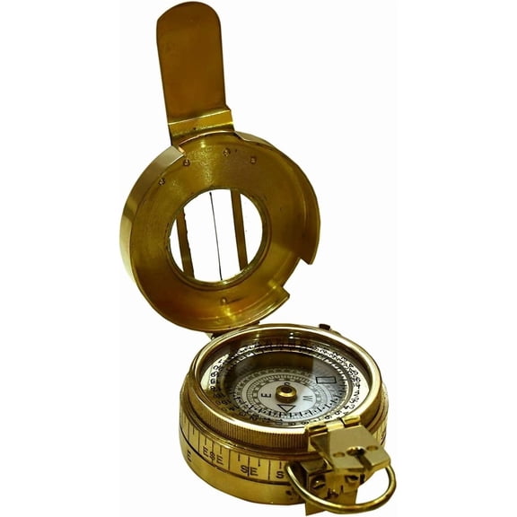 Antique Finish Shiny Brass Pocket Compass Classic Military Navigational Tool