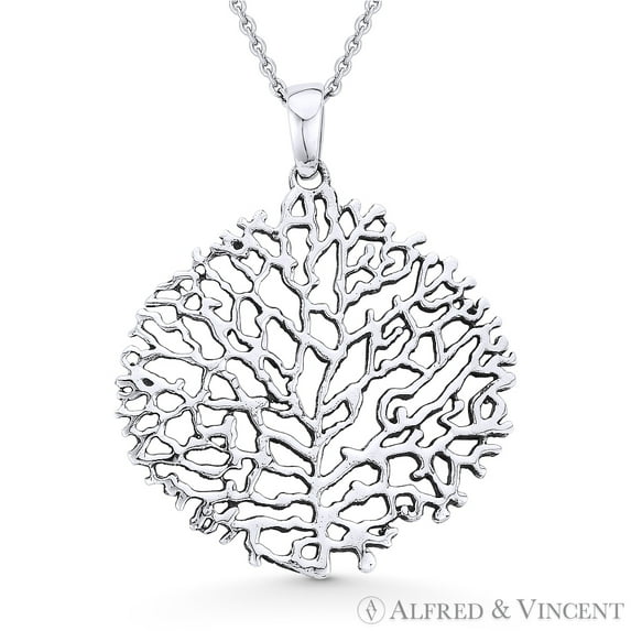 Antique-Finish Tree-of-Life Charm Pendant & Cable Chain Necklace in .925 Sterling Silver