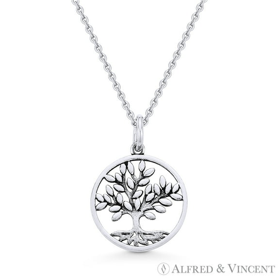 Antique-Finish Tree-of-Life Charm Pendant & Chain Necklace in .925 Sterling Silver