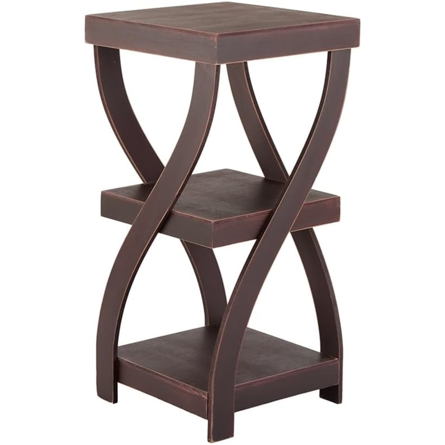 Walnut Antique Finish Twisted Leg Square End Table