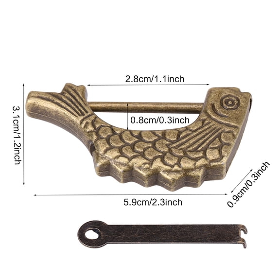 Antique Fish Shaped Bronze Metal Lock Chinese Padlock Drawer Jewelry Box, Antique Lock, Fish Lock, Old Lock, Old