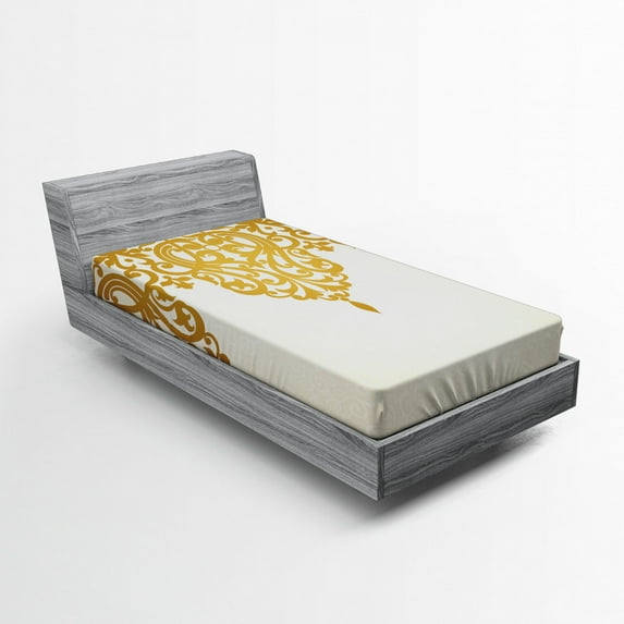 Ambesonne Victorian Fitted Sheet, Medieval Baroque Art, Twin XL Size, Pale Brown Cream