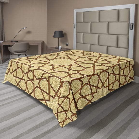 Ambesonne Retro Flat Sheet, Star Shapes, King Size, Cream Brown