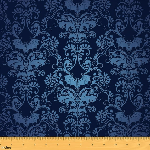 Antique Floral Bat 10 Yards Upholstery Fabric,Vintage Damask Fabric By The Yard,Victorian Style Decorative Fabric,Exotic Bohemian Decor Indoor Outdoor Fabric Craft Patchwork Soft Warm,Blue Black