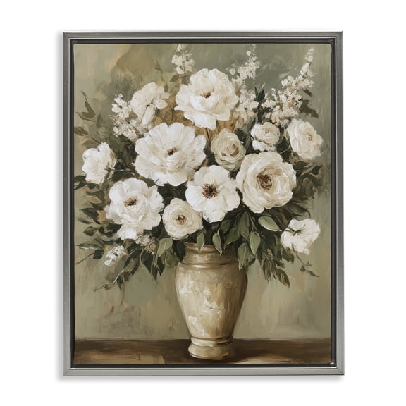 Stupell Industries Antique Floral Blossom Arrangement Gray Framed Floater Canvas Wall Art, design by Petal Prints Design