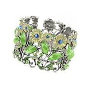 Antique Floral Green Blue Crystal Rhinestone Yellow Flower Garden Bracelet Bangle Cuff
