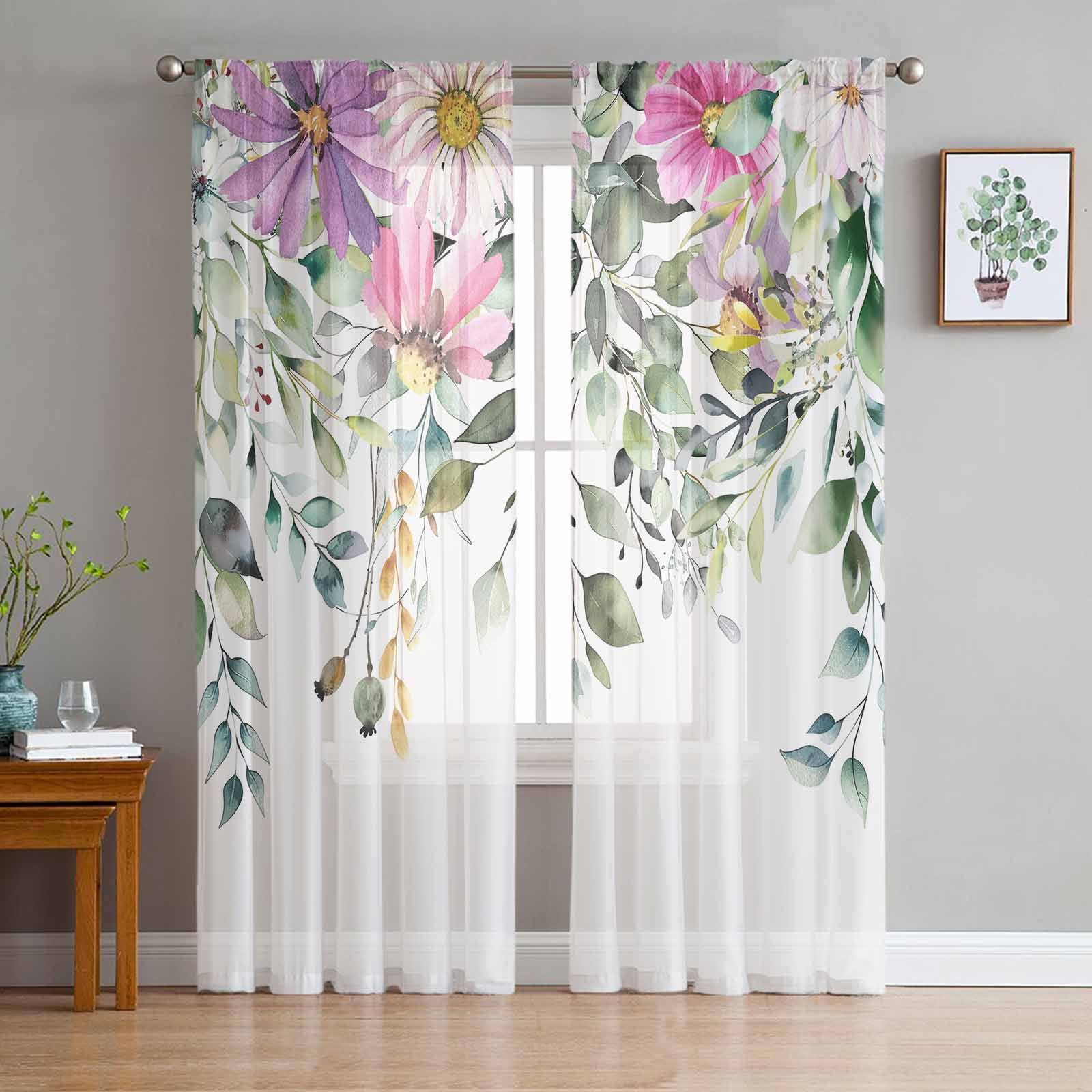 Antique Flower Butterfly Leaves Bedroom Transparent Sheer Curtains ...