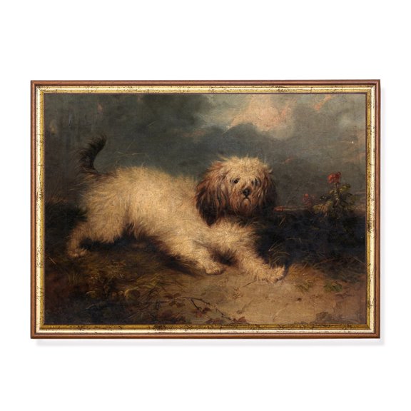 Antique Fluffy Dog Portrait Th Century Rustic Art UNFRAMED Poster, Wall Art for Decor, Present, 24x36