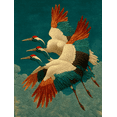 thumbnail image 1 of Antique Flying Crane Canvas Print, Japanese Green Bird Boho Art, Minimal Traditional Bedroom Wall Decor, 1 of 8